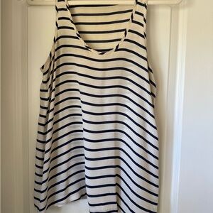Theory Cream & Navy Striped Scoop Tank Top